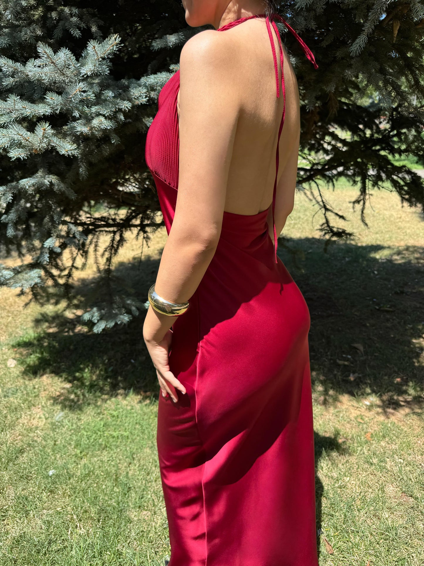 Plise Detaylı Bordo Elbise